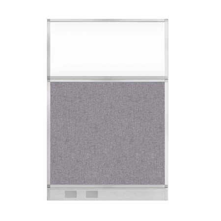 Versare Hush Panel Configurable Cubicle Partition 4' x 6' Cloud Gray Fabric Clear Window w/ Cable Channel 1855608-2